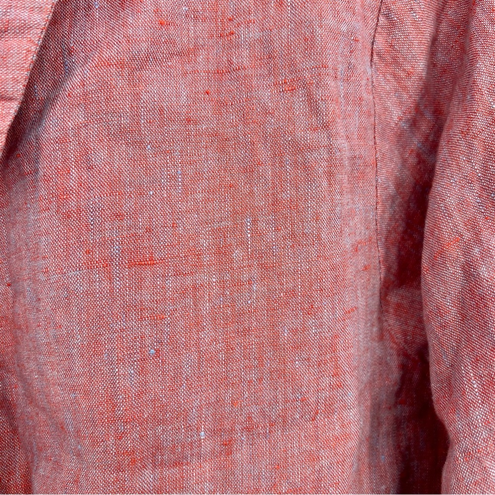 Flax 100% Linen Button Down Peplum Shirt Blouse Top Heathered Pink M Pleated - Picture 8 of 10